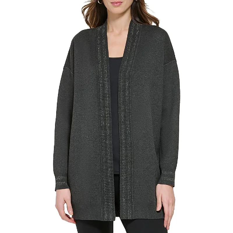DKNY Womens Knit Metallic Cardigan Sweater Hooded Caped Shawl Collar