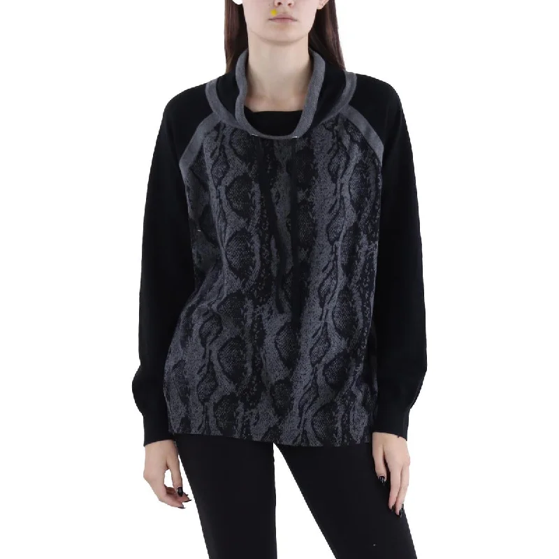 Elliott Lauren Womens Snake Print Pullover Funnel-Neck Sweater Oversized Loose Flowy Elliott Lauren Womens Snake Print Pullover Funnel-Neck Sweater Oversized Loose Flowy
