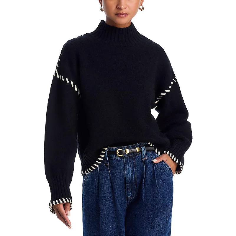 En Saison Womens Crop Funnel Neck Pullover Sweater Lace Blend Ribbed Blend Corduroy Blend