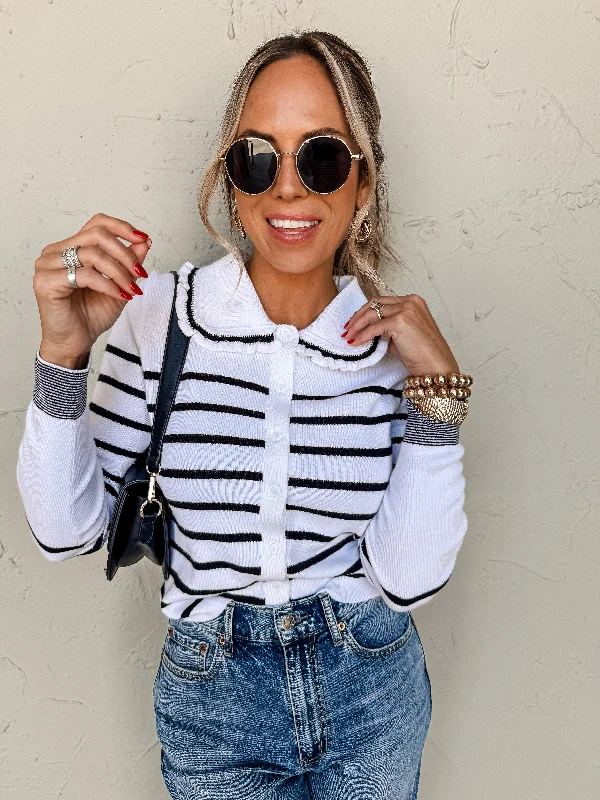 Fall Capsule Striped Button Front Sweater Machine Wash Dry Clean Hand Wash