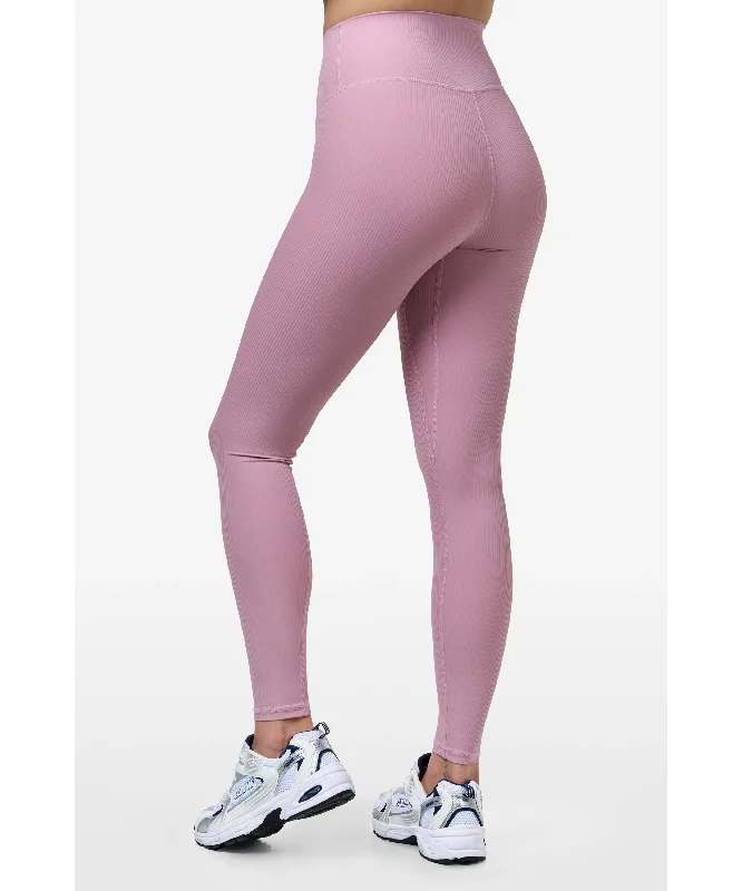 Famme Ribbed High Waisted Leggings Pink Fashionable Leather-Look Leggings