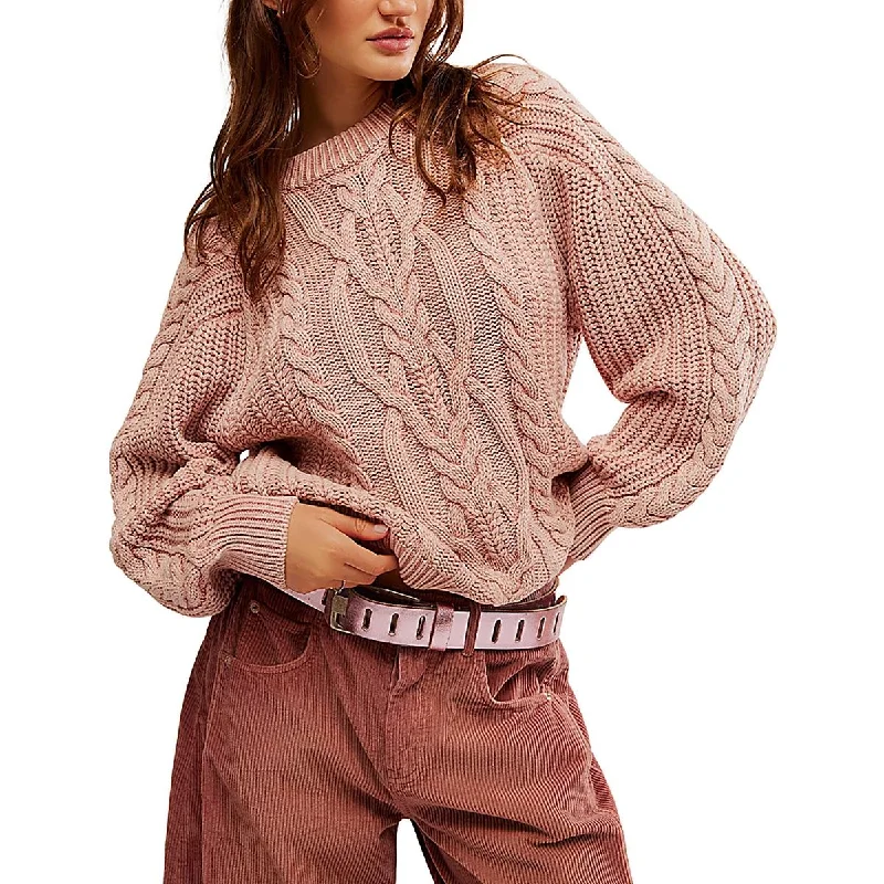 Free People Womens Cotton Cable Knit Pullover Sweater High Neck Crew Neck V-Neck