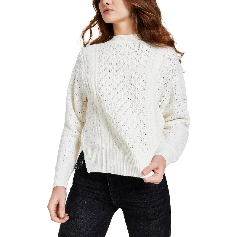 Guess Womens Wool Blend Metallic Pullover Sweater Toggled Drawstring Belted