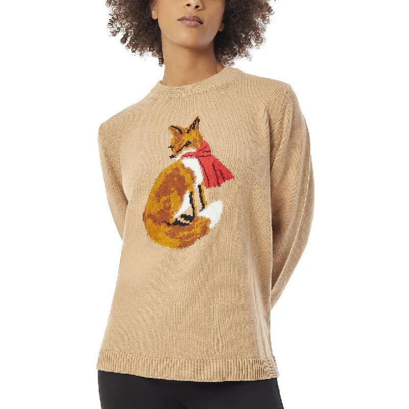 Jones New York Womens Fox Crewneck Pullover Sweater Elegant Classic Vintage