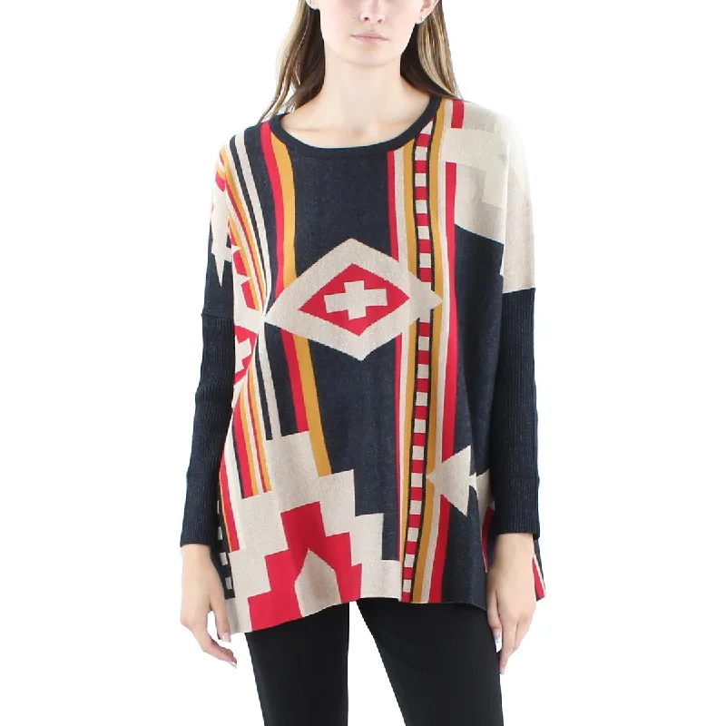 Joseph A. Womens Aztec Print Knit Poncho Sweater Modern Contemporary Chic