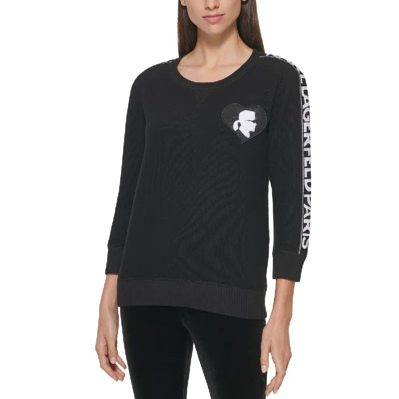 Karl Lagerfeld Paris Womens Patch Logo Pullover Sweater Zippered Front Buttoned Front Snap Front Karl Lagerfeld Paris Womens Patch Logo Pullover Sweater Zippered Front Buttoned Front Snap Front
