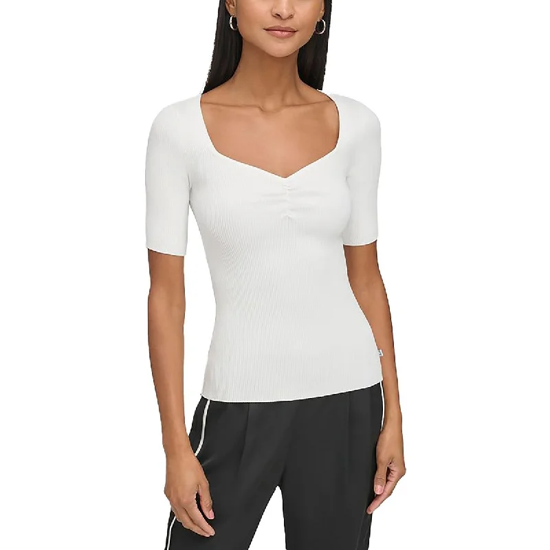Karl Lagerfeld Paris Womens Sweetheart Neck Fitted Pullover Sweater Tailored Straight A-Line