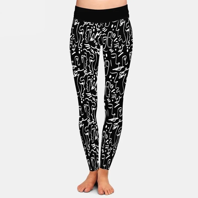 Ladies 3D Abstract Geometry Printed Leggings Comfortable Athletic Tights
