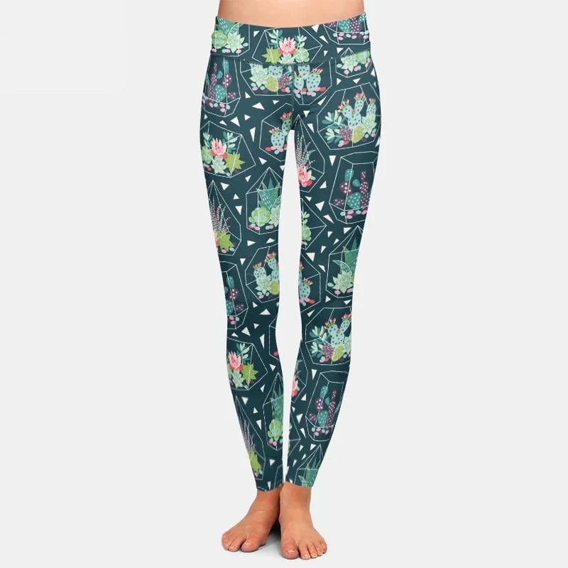 Ladies 3D Cactus Printed Leggings Cozy Fashion Leggings