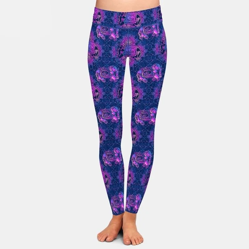 Ladies 3D Coloured Elephants & Mandala Lotus Paisley Printed Leggings Comfortable Power Mesh Leggings Ladies 3D Coloured Elephants & Mandala Lotus Paisley Printed Leggings Comfortable Power Mesh Leggings