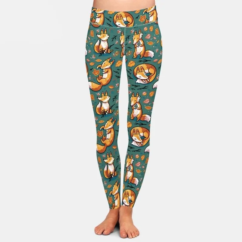 Ladies 3D Digital Printed Fox Leggings Comfortable Athletic Tights