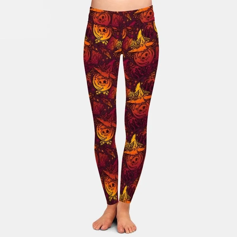Ladies 3D Halloween Pumpkin In Hats Printed Leggings Comfortable Capri-Length Leggings Ladies 3D Halloween Pumpkin In Hats Printed Leggings Comfortable Capri-Length Leggings