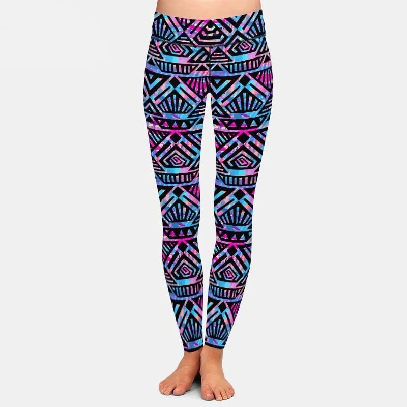 Ladies 3D Hand-Painted Tribal Style Printed Leggings Trendy Cold Weather Tights