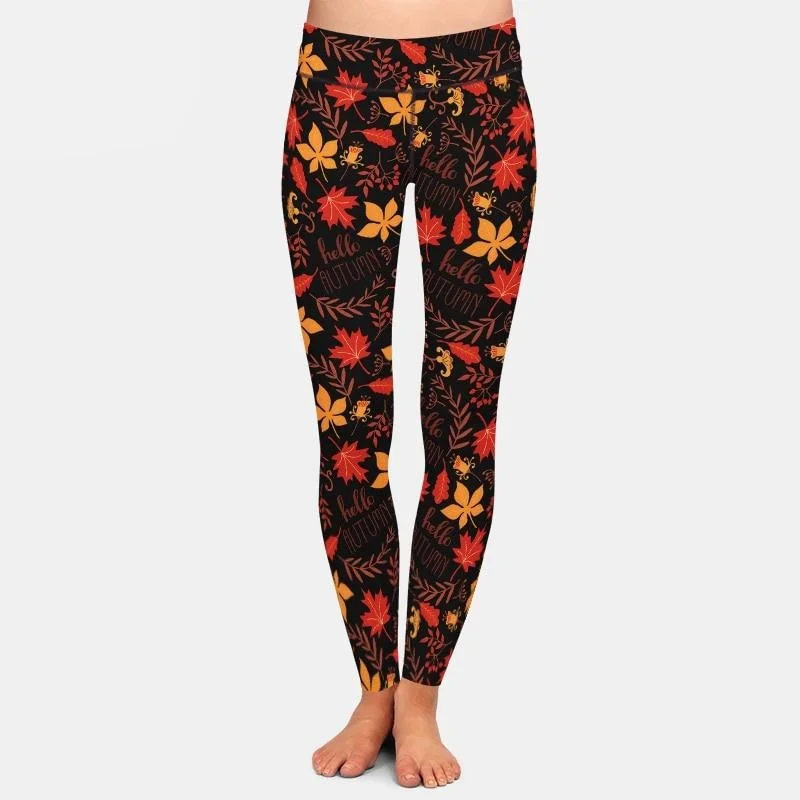 Ladies 3D Maple Leaf Digital Printed Leggings Elegant Sheer Leggings