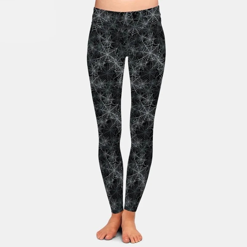 Ladies 3D Spider Webs Printed Leggings Cozy Bootcut Leggings