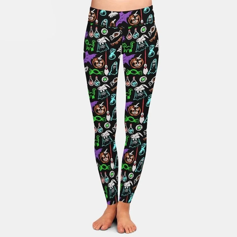 Ladies Assorted 3D Halloween Printed Leggings Chic Velvet Soft Leggings