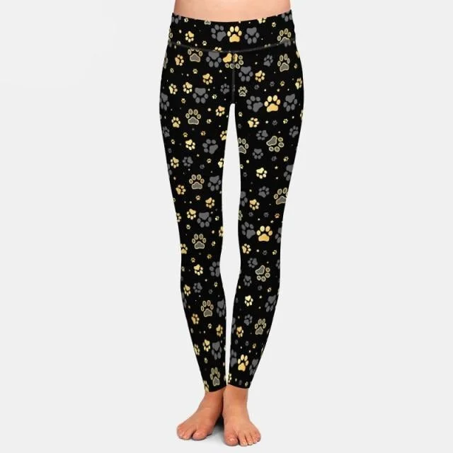 Ladies Assorted Dog Paws Printed Leggings Cozy Reflective Detail Leggings