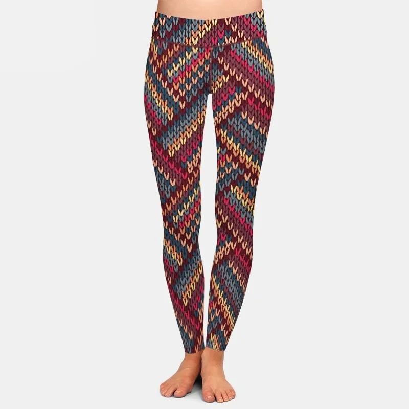 Ladies Beautiful Knitted Print Fashion Leggings Comfortable Compression Leggings