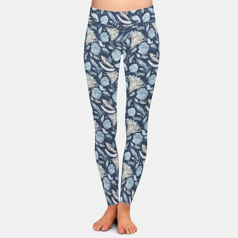 Ladies Beautiful Leaf Printed Leggings Trendy Sweat-Wicking Workout Leggings