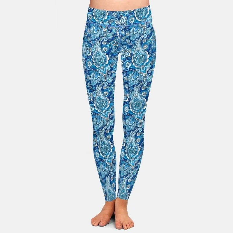 Ladies Blue 3D Paisley Printed Leggings Stylish Lightweight Leggings
