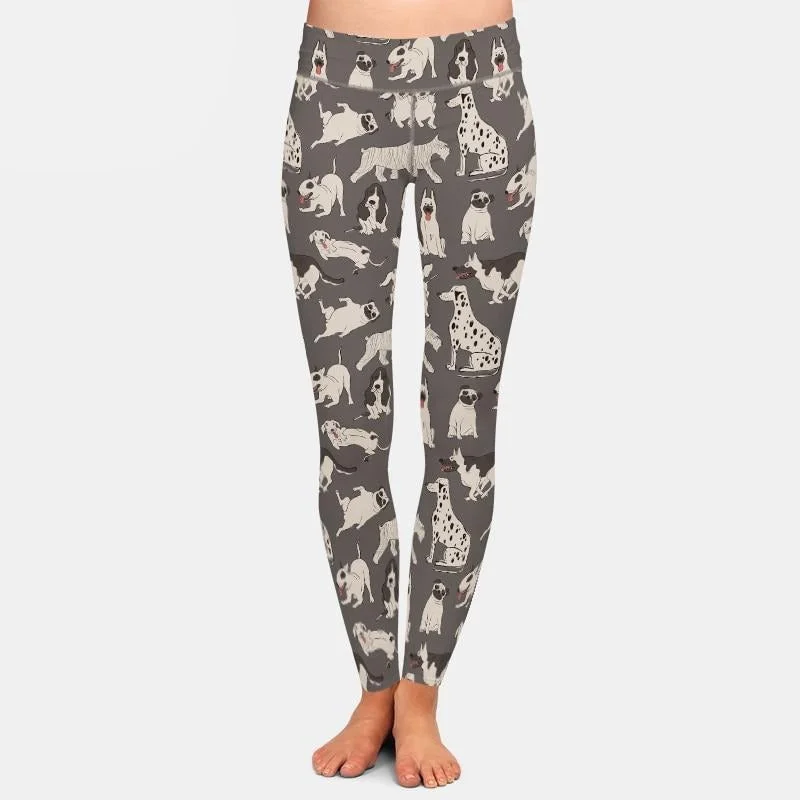 Ladies Cute Assorted Dogs Printed Leggings Trendy Flared Leggings