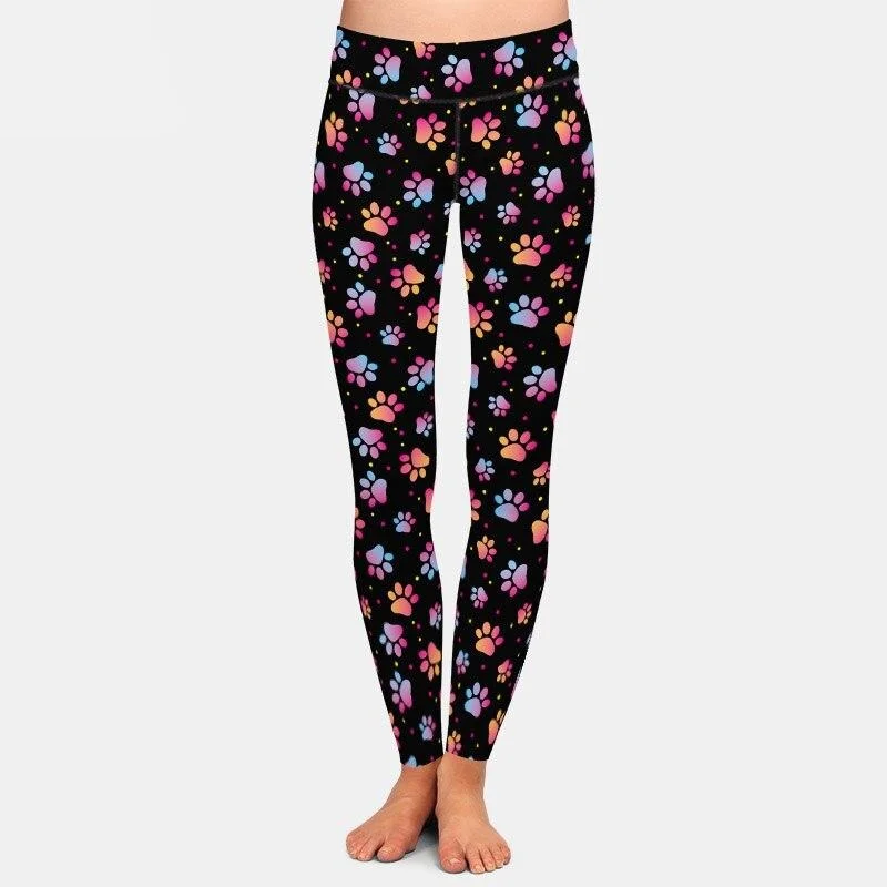 Ladies Fashion Assorted Paw Print Patterned Leggings Elegant Animal Print Leggings