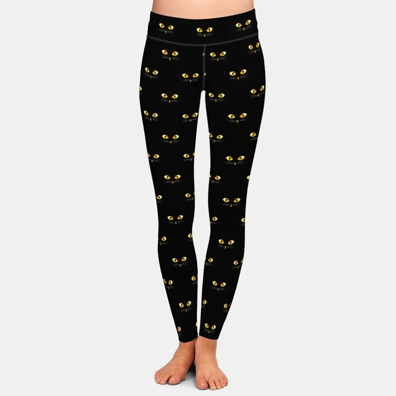 Ladies Golden Cats Eyes Digital Printed Leggings Comfortable Yoga Tights Leggings
