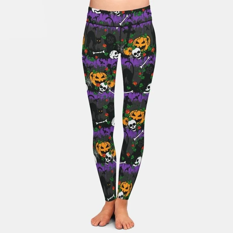 Ladies Gothic Graveyard, Red Roses, Pumpkins & Cats Printed Leggings Elegant Embellished Leggings Ladies Gothic Graveyard, Red Roses, Pumpkins & Cats Printed Leggings Elegant Embellished Leggings