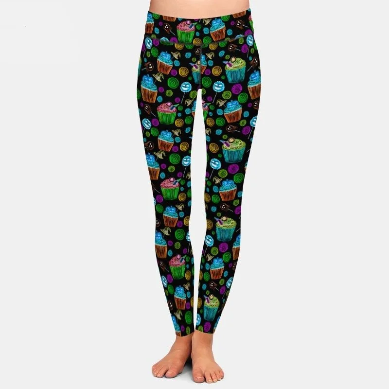 Ladies Halloween Cupcakes & Party Sweets Printed Leggings Trendy Polka Dot Leggings