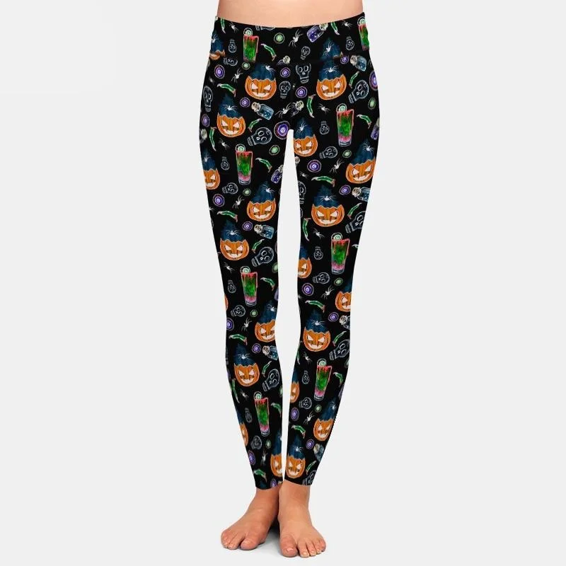 Ladies Halloween Pumpkins & Magic Potions Printed Leggings Elegant Stretchy Faux Leather Leggings Ladies Halloween Pumpkins & Magic Potions Printed Leggings Elegant Stretchy Faux Leather Leggings