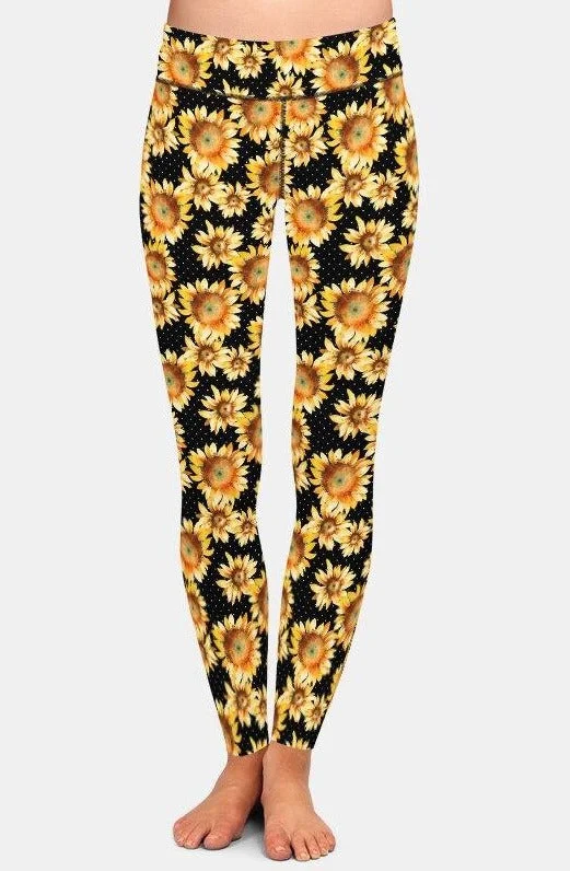 Ladies Lovely 3D Sunflowers Printed Leggings Trendy Mesh Leggings