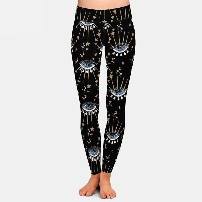 Ladies Milk Silk Magical Eyes Printed Leggings Comfortable Bootcut Workout Leggings