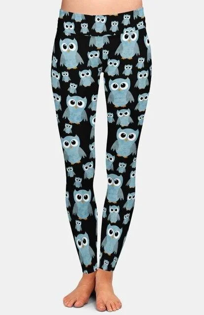 Ladies New Fashion Owl Printed Leggings Elegant Metallic Leggings