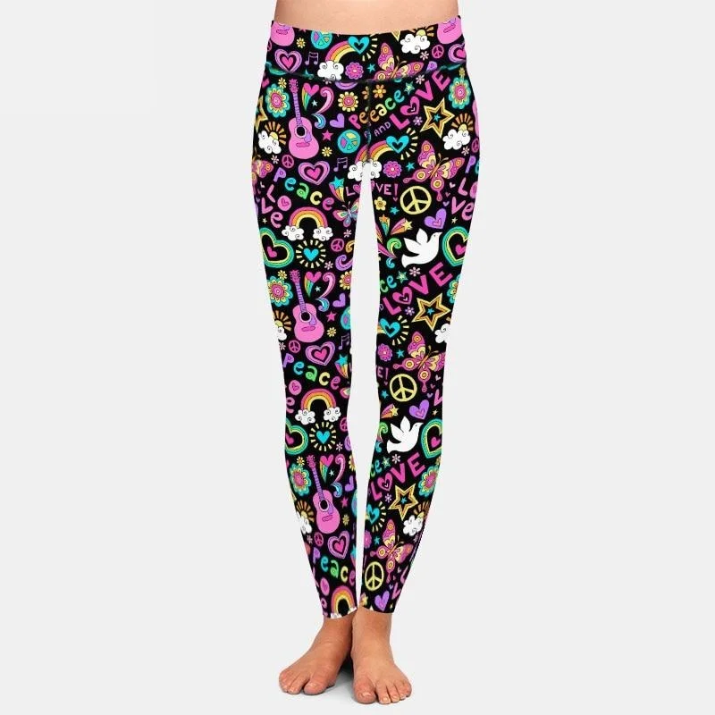 Ladies Peace, Love & Music Printed Leggings Fashionable Printed Legging Pants