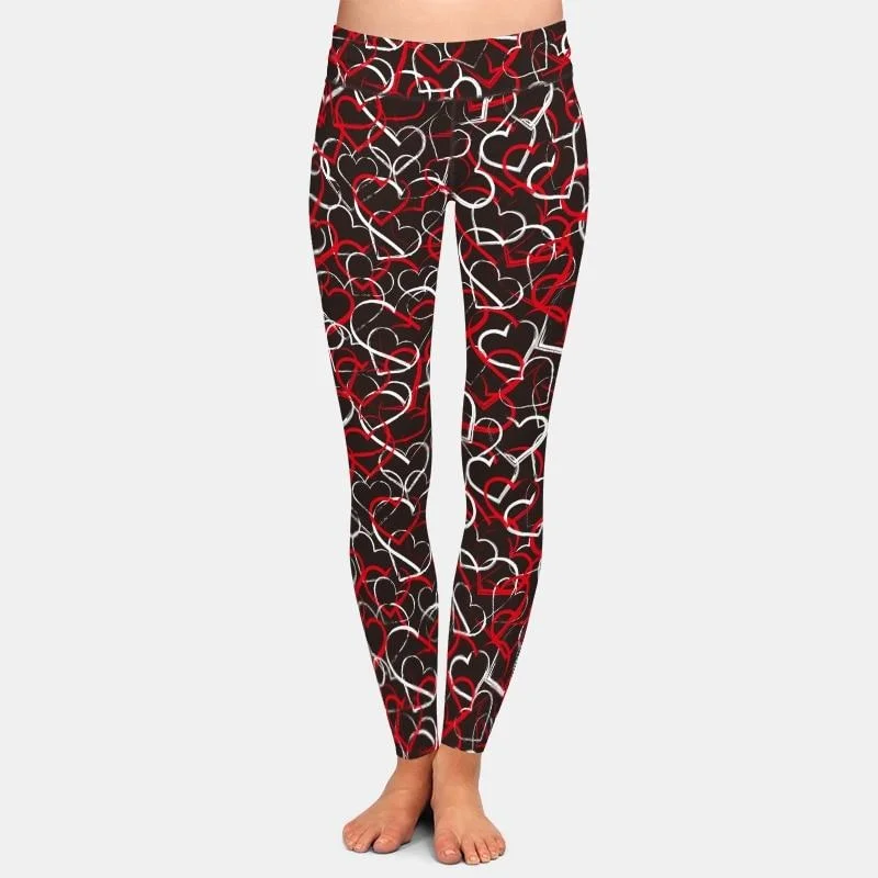Ladies Printed Hearts Design Leggings Fashionable Smooth Fit Leggings