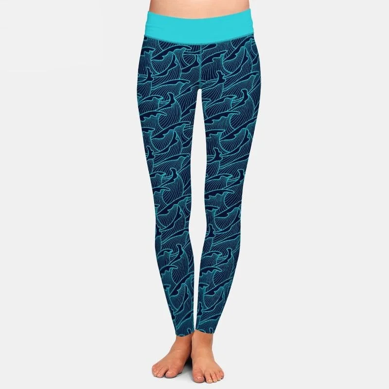 Ladies Sea Wave Digital Printed Leggings Comfortable Printed Workout Leggings