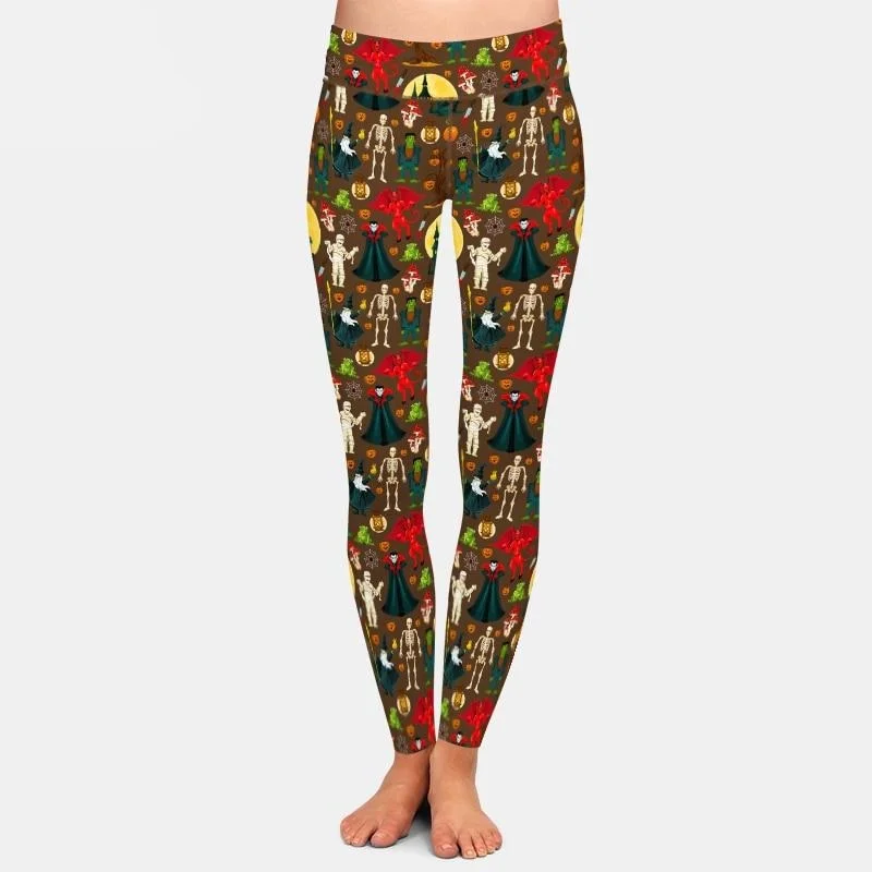 Ladies SPOOKY Halloween Designed Printed Leggings Comfortable Yoga Tights Leggings