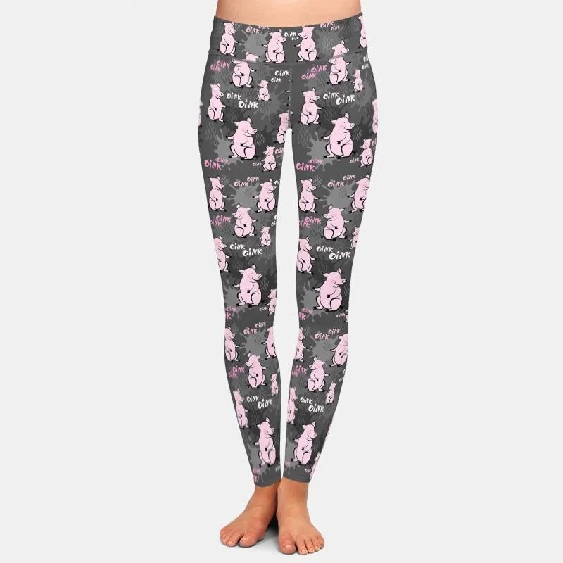 Ladies Super Soft Cute Pink Pigs Printed Leggings Fashionable Printed Leggings