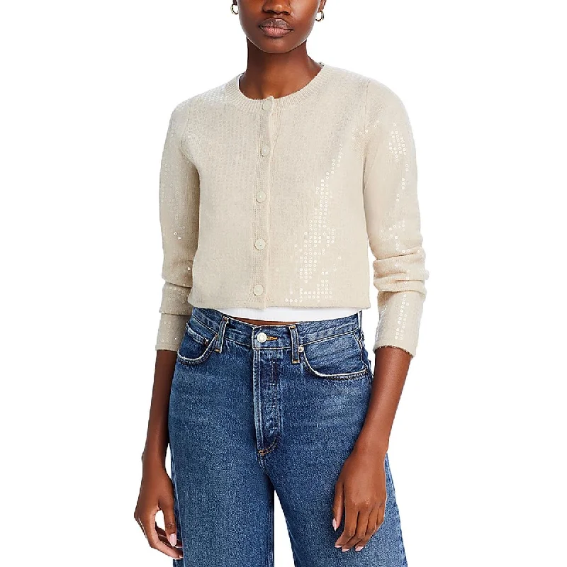 Line & Dot Womens Knit Sequined Cardigan Sweater Collared Crew Neck Turtle Neck