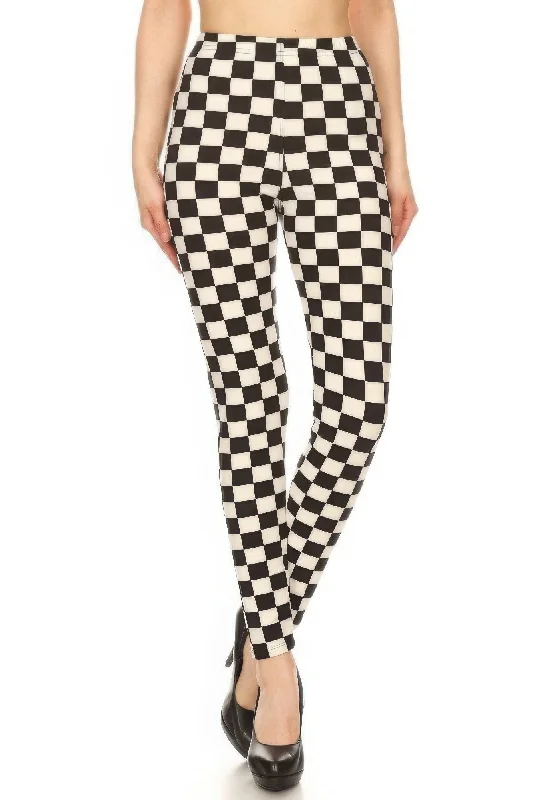 Checkered Printed High Waisted Leggings Trendy Black Mesh Leggings