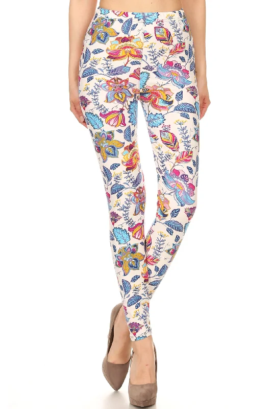 Floral Printed Lined Knit Legging With Elastic Waistband Cozy Yoga Compression Leggings Floral Printed Lined Knit Legging With Elastic Waistband Cozy Yoga Compression Leggings