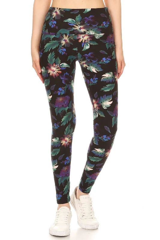 Long Yoga Style Banded Lined Floral Printed Knit Legging With High Waist Comfortable Printed Workout Leggings Long Yoga Style Banded Lined Floral Printed Knit Legging With High Waist Comfortable Printed Workout Leggings