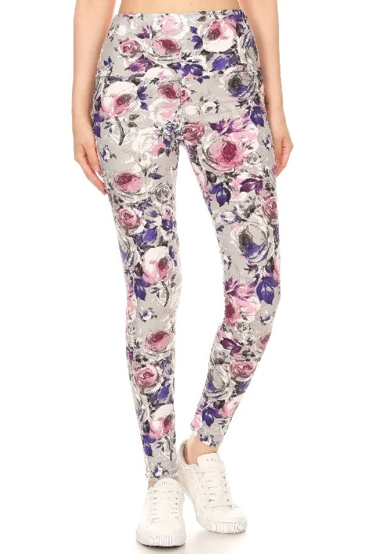 5-inch Long Yoga Style Banded Lined Floral Printed Knit Legging With High Waist Stylish Ankle-Length Leggings 5-inch Long Yoga Style Banded Lined Floral Printed Knit Legging With High Waist Stylish Ankle-Length Leggings