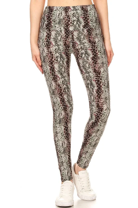 Yoga Style Banded Lined Snakeskin Printed Knit Legging With High Waist. Elegant Sheer Leggings Yoga Style Banded Lined Snakeskin Printed Knit Legging With High Waist. Elegant Sheer Leggings