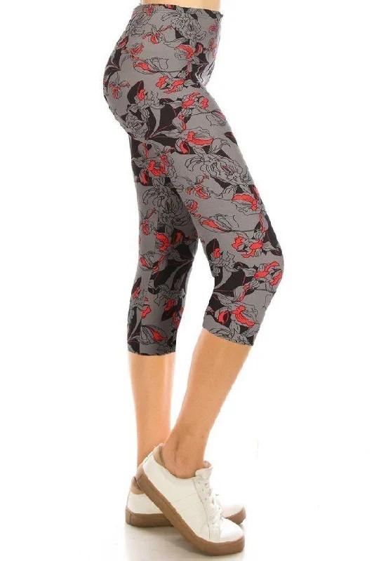Print Capri Leggings Comfortable Slip-On Leggings