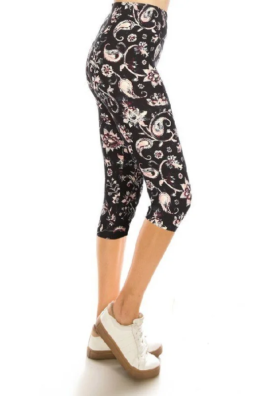 Print Capri Leggings Stylish Pockets Active Leggings