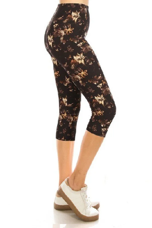 Printed, High Waisted, Capri Leggings With An Elasticized Waist Band Fashionable High-Rise Leggings