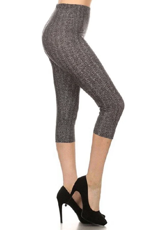 Chevron Print, High Waisted Capri Leggings Cozy Mid-Rise Workout Leggings