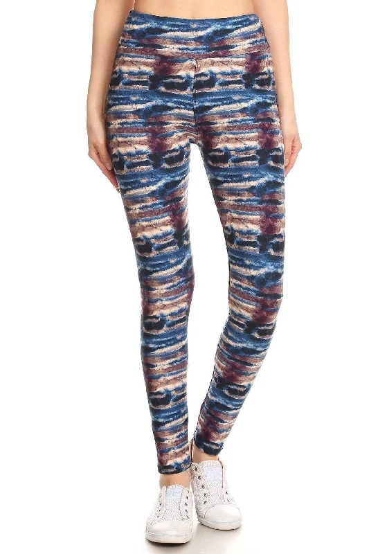 Yoga Style Banded Lined Tie Dye Printed Knit Legging With High Waist Elegant Black Leggings Yoga Style Banded Lined Tie Dye Printed Knit Legging With High Waist Elegant Black Leggings