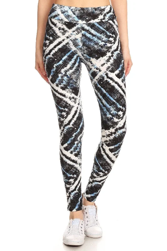 Yoga Style Banded Lined Tie Dye Printed Knit Legging With High Waist Fashionable Lacy Detail Leggings Yoga Style Banded Lined Tie Dye Printed Knit Legging With High Waist Fashionable Lacy Detail Leggings